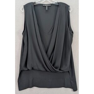 BCBG MaxAzria Blouse Womens Size Large Black Draped Surplice Top Sleeveless Goth